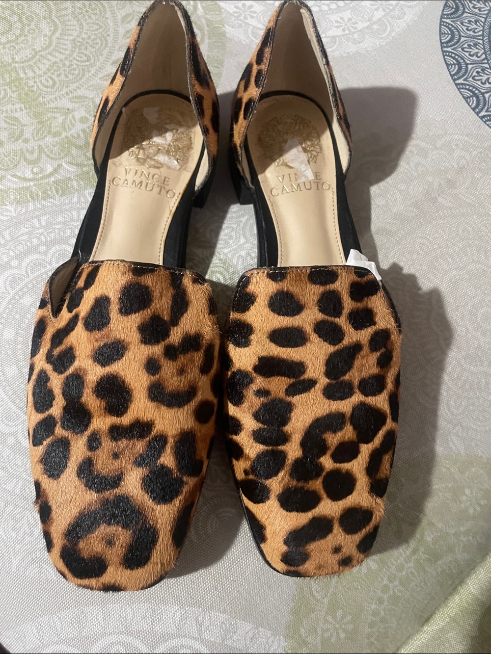 Vince Camuto Leopard Print D'Orsay Flats in Tan and Black
